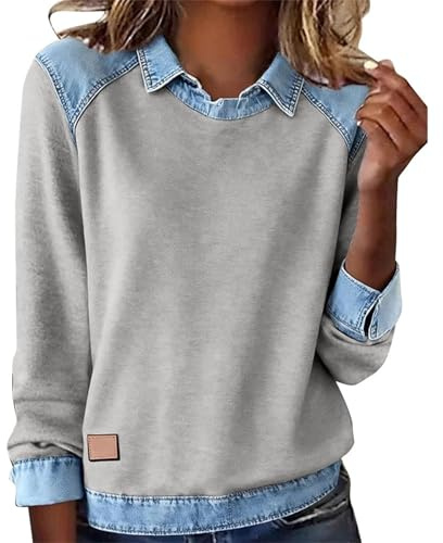 Damtröjor utan huva rund hals sweatshirt tröjor damer plus size pullover jultröjor halloween toppar tröjor huvtröjor sweatshirt jumper pullover toppar jumper träningskläder, Grå, XL