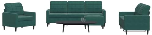 GeenYuu 4-TLG. Sofagarnitur, Dunkelgrün Samt, mit Kissen, Metallgestell, 1 Sessel, 1 Zweisitzer, 1 Dreisitzer, 1 Hocker, für Wohnzimmer