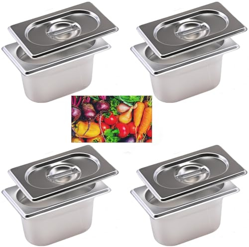 4 Piezas Recipientes Gastro Con Tapa, Recipientes De Acero Inoxidable, Recipientes Para Alimentos Acero Inoxidable, Gastronorm Con Tapa, 17,5 X 11 X 10 CM