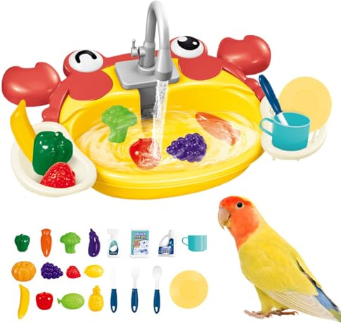 Vogelbadewanne: Wasserdurchfluss-Design mit automatischem Springbrunnen, batteriebetriebener Schwimmbad, Größe 40 x 25,5 x 6 cm, Gewicht 450 g, für Wellensittiche, Nymphensittiche, Conure, Lovebird