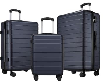 Shavont Hartschalenkoffer Kofferset 3 Teilig M L XL für Familie Marineblau | Handgepäck Koffer 55x40x20cm, Mittel Groß Reisekoffer, Robuste und Leichte, Trolley mit 360° Leise Doppelrollen, Platzsparend