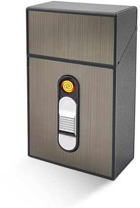 Electronic Lighter, 2 in 1 Cigarette Case with Electronic Lighter for 20 Normal Cigarettes, Portable USB Rechargeable Cigarette Box Lighters, Windproof Flameless Lighters for Men, Outdoor, Camping