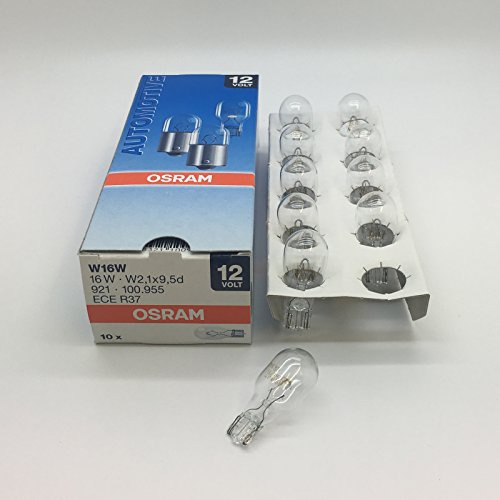 Osram 921 W16W (955) 12 V 16 W Glühbirne – Bremslicht, Blinklicht, Rückfahrlicht,10 Stück