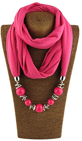 Dabixx, sciarpa ad anello con fazzoletto, da donna, per il collo, collana con perline, scialle con gioielli in tinta unita, Poliestere, 6#, 160cm(62.99in)