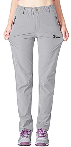 donhobo Lightweight Walking Trousers Womens Quick Dry Outdoor Hiking Pants with Zip Pockets Water-Resistant Ladies UPF 50+ Casual Trouser for Work Golf Gym(Gray, M)