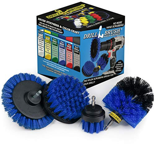 Drillbrush Blue – Boat Cleaning Drill Brush Attachment Set – Aluminum - Wood - Personal Watercraft Detailing - Fiberglass Hull Cleaning Kit - Kayak Accessories - Deck Brush