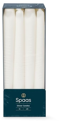 Spaas Taper Dinner Candles 8 Hours, White, 8-Piece