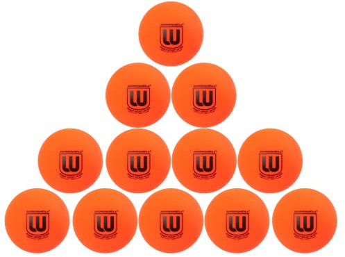Winnwell Street Hockey Balls Orange Medium Density Ball for Indoor & Outdoor - Made for for Field, Road & Street Hockey Games – with Storage Bag - 65mm & 50 Gram Weight (12-Pack)