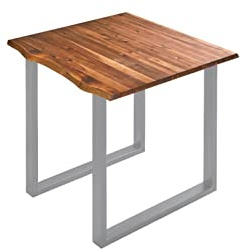 SAM Esstisch Esra 80x80 cm Akazie Cognac Baumkante Metallgestell Silber | Baumkantentisch massiv, Akazienholz cognacfarben, 26 mm Baumkantenplatte, Esszimmertisch