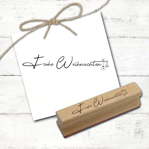 Dekolando Stempel Frohe Weihnachten Schriftzug - Tannenbaumkugeln Motivstempel Holzstempel Weihnachtsstempel modern minimalistisch - Abdruck ca. 98 x 18 mm