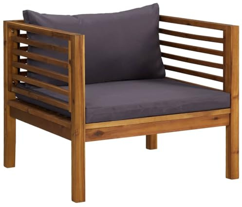 vidaXL Akazienholz Massiv Gartenstuhl mit Dunkelgrauen Kissen Gartensessel Stuhl Sessel Holzstuhl Balkonstuhl Terrassenstuhl Gartenmöbel