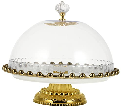 YARNOW Kuchenständer Glasglocke Kuchenglocke Tortenhaube Käseglocke Keramik Käseplatte Dome Fliegenhaube Tortenplatte Kuchen Tortenständer Haube Glas Butterdose Torten Glashaube mit Teller