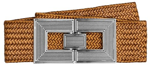 Caspar GU328 breiter elastischer Damen Stretch Taillengürtel mit stylischer Metallschließe, Farbe:cognac, Gürtelgröße:70 [für Körperumfang 75-85 cm]