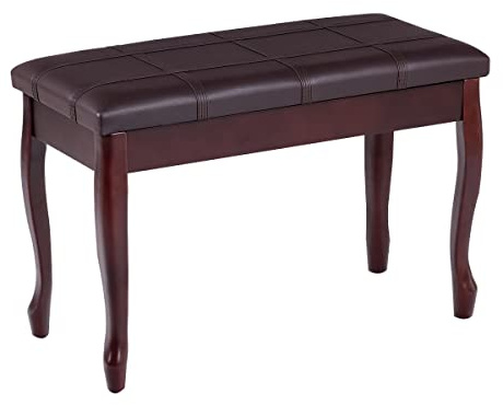 GYMAX Sgabello/Panca per Pianoforte/Tastiera, Panchetta in Pelle PU, Ampio Scomparto per Libri, Cuscinetto Sedile Imbottito, Gambe Legno Massiccio, Moderno ed Elegante (2, Brown)