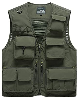 Btmpmcs Herr fiskeväst med flera fickor utomhus snabbtorkande västar safari jakt vandring väst andningsbar fotografi topp ärmlös jacka ytterkläder, B-armégrön, 4XL