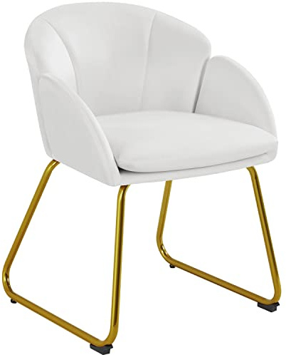 Yaheetech Modern Velvet Vanity Chair Armchair, Flower Shaped Makeup Chair with Golden Metal Legs for Living Room/Makeup Room/Bedroom/Home Office/Kitchen, White