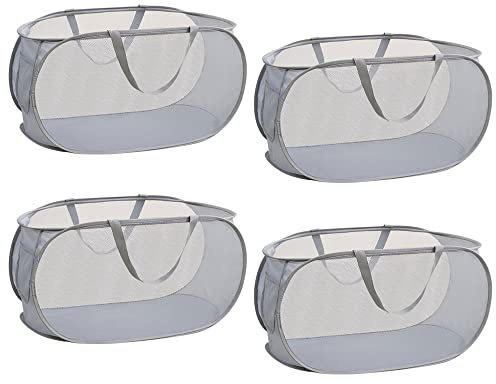 G-LIKE Faltbarer Wäschekorb 4er Set Mesh Wäschesammler mit Griff | Große faltbare Meshkörbe mit Griff und Seitentasche, ideal für Wäsche, Spielzeug und platzsparende Aufbewahrung