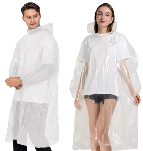 Gerhannery Poncho Imperméable, 5 Pièces Jetables, Cape de Pluie Transparent avec Capuche, Vêtements Imperméables pour Femme, Randonnée, Festival et Urgence
