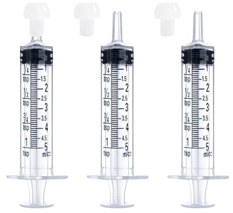 5mL Syringe for Liquid, Food, Oral, Scientific Labs, Measurement, Dispensing, Press-In Adapter, Craft, Big Tip with Cap- 3 Pack 5ml Syringes with tsp & mL Measurement