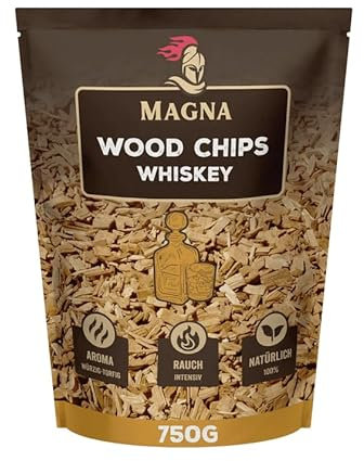Magna Premium Wood Chips - 750 Gramm - Räucherchips, Smokerchips - 100% Natürlich - für Holzkohlegrill, Elektrogrill, Gasgrill in Räucherbox (Holz (Whiskey))