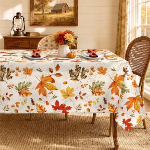 Arquiel Polyester Tischdecke mit Ahornblättern, Waschbar, 152 x 213 cm | Wiederverwendbare, Waschbare Polyester Tischdecke mit Blättermuster, wasserabweisend für Herbstdeko