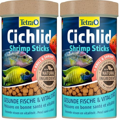 Tetra Cichlid Shrimp Sticks - ausgewogenes und vollwertiges Fischfutter für alle fleischfressenden Cichliden, mit hohem Shrimpanteil, 250 ml Dose (Packung mit 2)