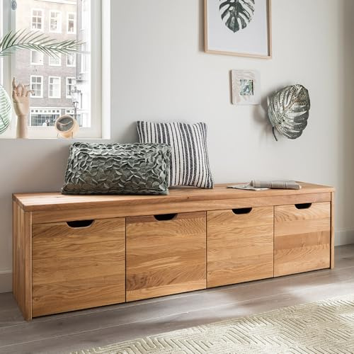 Flurbank Massivholz Garderobenbank 4 Schubkästen Eiche massiv 158,8 cm