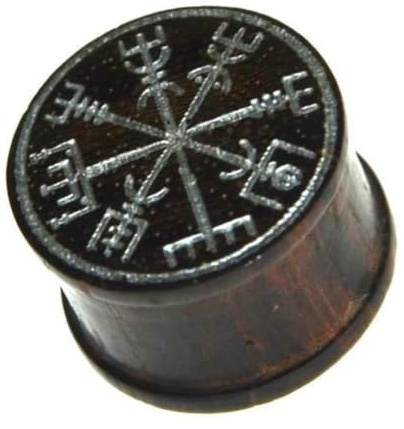 CHICNET Flesh Holz Plug Viking Wikinger Valknut Wotansknoten mit Runen, Ribbed Expander Dehner Sonoholz braun, Ohr Piercing mit Laser Gravur Silber 10mm - 14mm 10 mm
