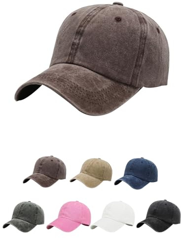 Aomig Baseball Cap Men Unisex Vintage Werehed Dad Cap, Classic Plain Baseball Hats Polo Style Hat, 100% Cotton Denim Adjustable Sports Cap Breathable Summer Sun Visor Hat for Outdoor(Coffee)