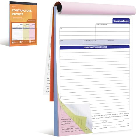 Harfesto Large Contractor Invoice Book, Invoice Receipt Book for Small Business, 3 Part Carbonless Work Order Estimate Forms, 8x11 in, 50 Sets