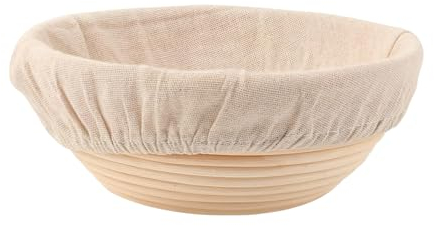 7 inch Round Bread Proofing Basket,Banneton Brotform Bread Dough Proofing Rising Rattan Handmade Basket with Linen Liner Cloth (Round 18 * 9cm)