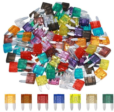 90Pcs Fusibles Coche Kit - Automóvil Fusible para Coche/Caravanas/Furgoneta/Moto(5A 7.5A 10A 15A 20A 25A 30A 35A 40A) -Fusible Mecánico moto auto