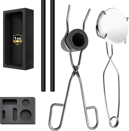lormuzi 8-in-1 Metallguss-Set, Graphittiegel-Set zum Schmelzen von Metallen | Enthält Graphitformen, Zangen, Rührstäbe und Quarzschale für Gold-, Silber- und Aluminiumguss, Schmuck & DIY
