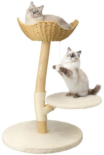 BingoPaw Arbre à Chat Hauteur 91 cm, Tour de Jeux pour Chat avec Griffoir en Sisal - 2 Plateformes avec Coussin, en Tissu Peluche, Plusieurs Niveaux