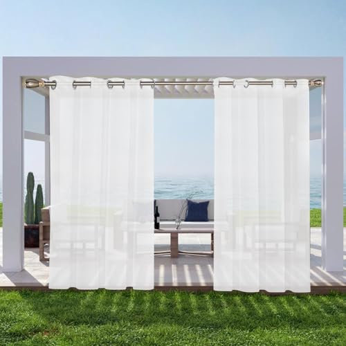 Behogan 2er Set Weiß Transparent Vorhang: H 210 x B 134 cm Weiße Vorhang mit Ösen, Tüllvorhang, Wetterfest Weiß Vorhänge, Transparent Vorhang für Wohnzimmer, Terrasse, Schlafzimmer, Hochzeit dekor