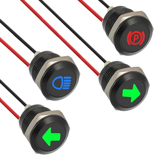 JAMHER 4 Pack 12mm Waterproof LED Indicator Light Small, 1/2 Panel Cutout 12V-24V Metal LED Indicator with 150MM Wire Suitable for Motorcycles Cars Trucks Tractors RV