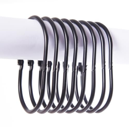 12 Pcs Shower Curtain Hooks,Metal Anti-Rust Oval Curtain Hooks, The Can Be Opened and Closed curtain rings,Easy Glide Shower Curtain Rings for Shower Rods, Chrome Finish