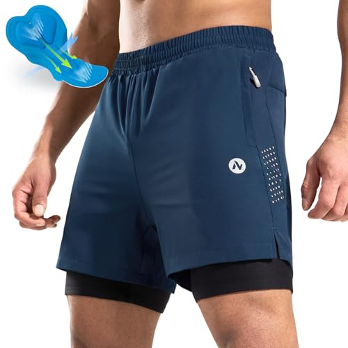 Nepest Men's Mountain Bike Shorts 4D Padded Cycling Bicycle Biker Riding Gel MTB Shorts Zip Pockets Space Blue M