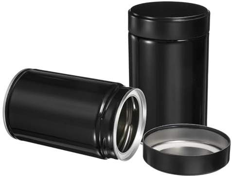 sourcing map 2Pcs Round Tea Canisters, 5 x 3 Airtight Metal Tea Containers for Loose Tea, Coffee Beans, Spices - Durable, Compact, and Stylish Storage Tea Tin (Black)