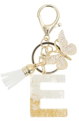CAPASTEC Porte-Clés Initiales Filles, Pendentif Lettre E, Porte-Clés Papillon Avec Lettres Initiales, Cadeau Keychains Femme, Ton Blanc Or
