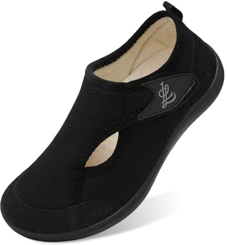 JIASUQI Slippers for Women Wide Diabetic Shoes Adjustable Arthritis Edema House Shoes Indoor Outdoor Breathable Slippers(Black 39,Size 6)