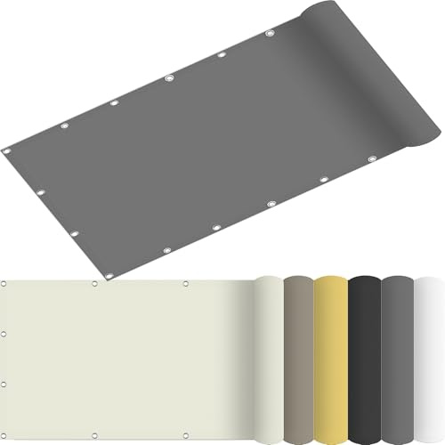 Sonnensegel Wasserdicht mit Ösen 130 x 365 cm Seitenschutz Balkon Ohne Bohren Wetterbeständig Rechteck Uv-Block inkl Befestigungsseile für Terrasse, Outdoor-Aktivitäten, Hellgrau