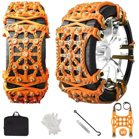 Topsky Schneeketten Auto Universal 6 Stück, Rutschfeste Notfall-Traktionsketten für Reifenbreite 165–275 mm geeignet für Pkw, SUV, MPV und Transporter, Schnellmontage in 2 Minuten