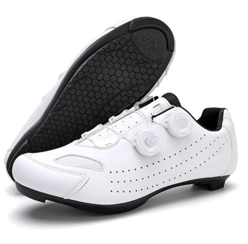 Cykelskor herr dam cykelskor sneaker utomhus inomhus halkfria och andningsbara cykelskor snurra skosträng bekväma sneaker No-Lock gummisula cykelskor, Vitt, 39.5 EU