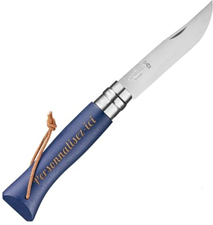 mabouteille.fr Couteau pliant de poche N°08 inox – Couteau personnalisable avec texte ou logo, lame 8,5 cm en acier inoxydable [ Couteau de poche personnalisé ] (Bleu Foncé)