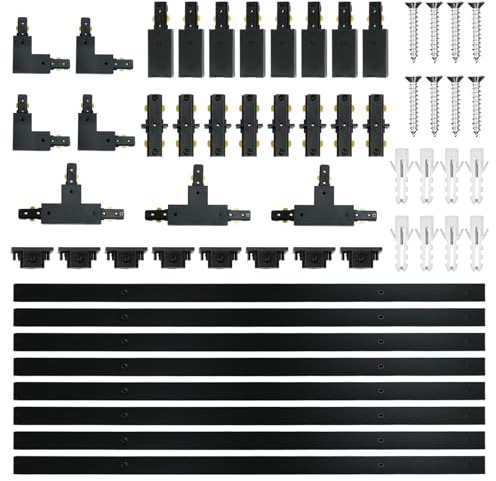 26 FT H Track Lighting Rails Kit, 3 Wire Black Light Tracks with End Caps, Live End Feeds, T and L Connectors,Multi Functional H Type Rails, Ideal for Single Circuit H Style Track System