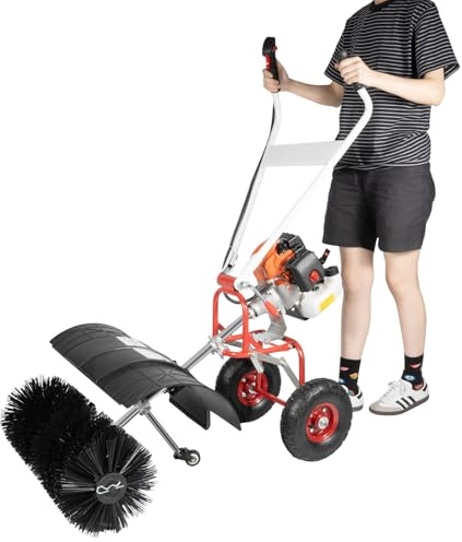 BJTDLLX Kehrmaschine Benzin 52ccm Schneefräse, 2 in 1 Schneeräumer Motorbesen 2.5PS Handstart Schneeschieber Sweeper mit Räder, inkl. Zubehör (Brille, Trichter)