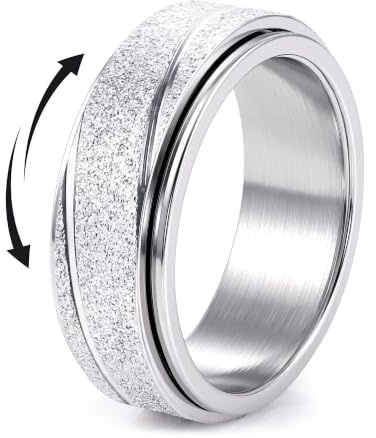 Roheafer Fidget ring i rostfritt stål – anti-stress spinner ring med blommigt mönster, vridbar ångestring, sandblast-yta för kvinnor och män, stressminskning, ringar, gåva, storlekar 5–11