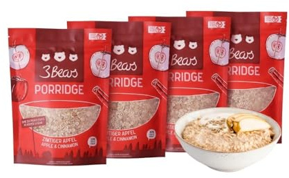 3Bears Porridge - Zimtiger Apfel I 4x400g veganes Porridge mit Vollkorn-Haferflocken I Mit rein natürlicher Süße und ohne Zusatzstoffe I auch als Oatmeal, Frühstücksbrei oder Overnight Oats