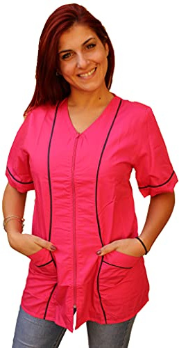 Petersabitidalavoro Bata de trabajo para mujer, bata de esteticista, peluquera, sanitaria, cocinar, con cremallera